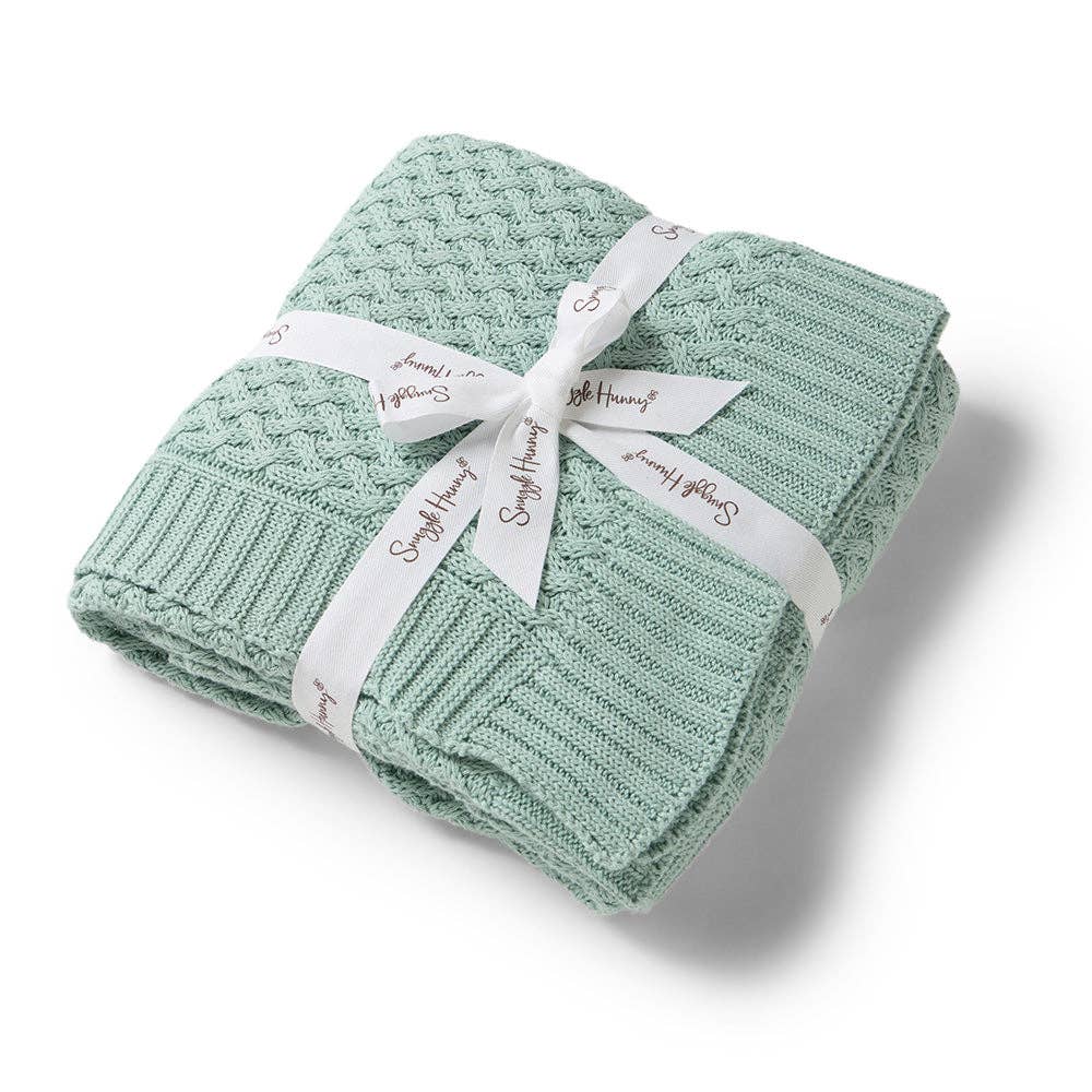 Snuggle Hunny Sage Diamond Knit Organic Baby Blanket