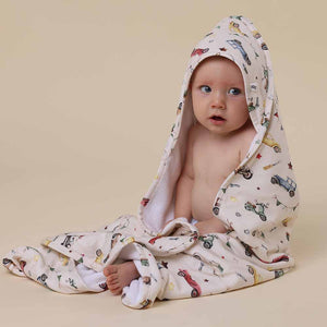 Vintage Cars Snuggle Hunny Organic Hooded Baby Towel