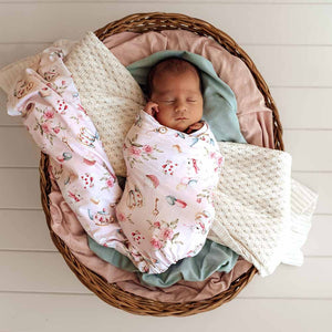 Alice’s Tea Party Organic Jersey Baby Wrap & Topknot Set Snuggle Hunny