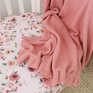 Rosa Ruffle Organic Cotton Knit Baby Blanket Snuggly Hunny