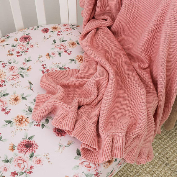 Rosa Ruffle Organic Cotton Knit Baby Blanket Snuggly Hunny
