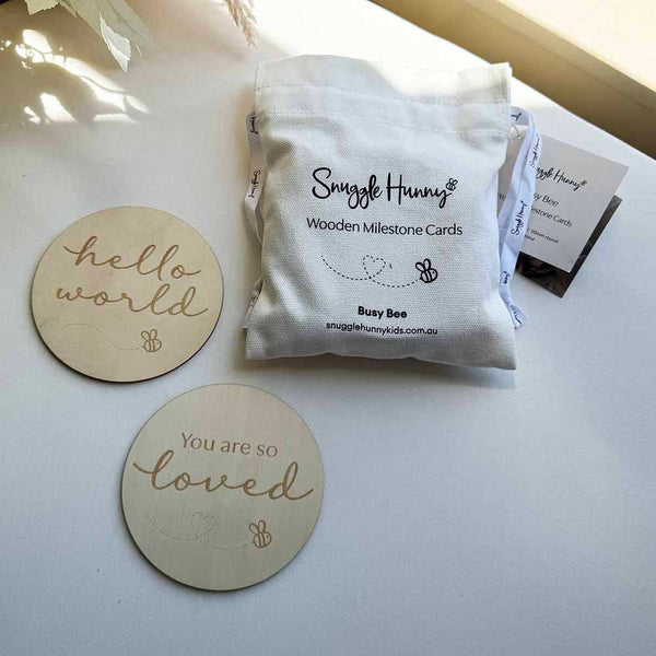 Busy Bee Wooden Baby Arrival Snuggle hunny Milestone Cards