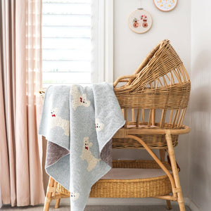 Westie Puppy Powder Blue Cotton Knit Alimrose Baby Blanket