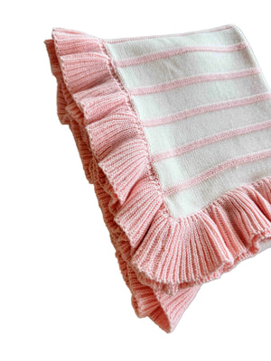 Raised Stripe Cotton Knit Frill Baby Blanket | Sweetpea