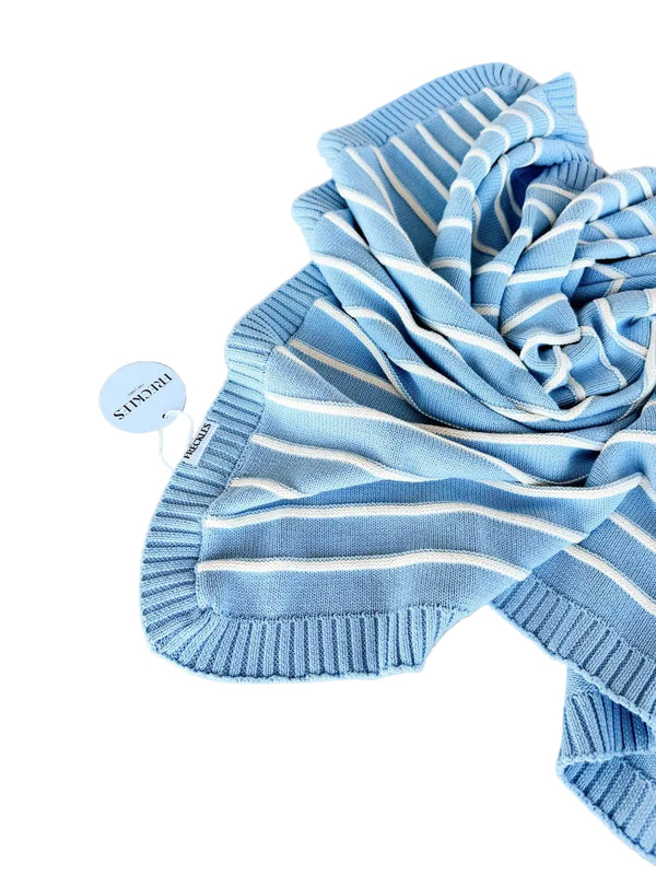 Raised Stripe Cotton Knit Baby Blanket | Arctic