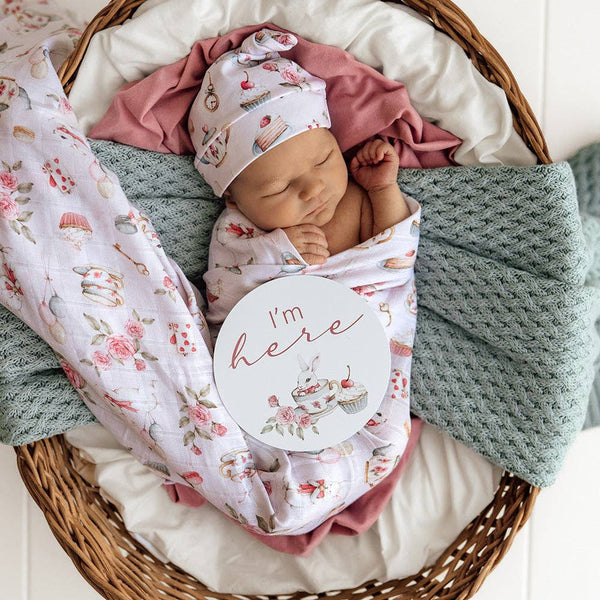 Tea Party & Sage Reversible Snuggle Hunny Baby Milestone Cards