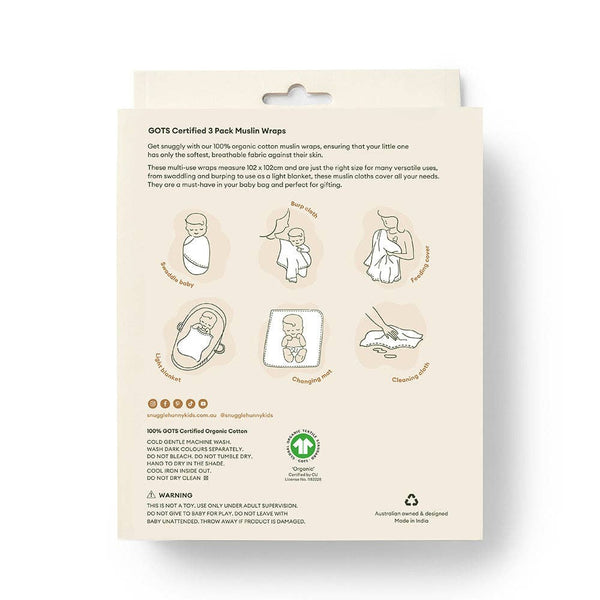 Snuggle Hunny Large Organic Cotton Newborn Baby Muslin Wraps 3 Pack - Lion/Bronze/Milk