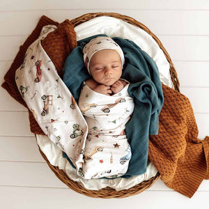 Snuggle Hunny Vintage Cars Organic Jersey Baby Wrap & Beanie Gift Set
