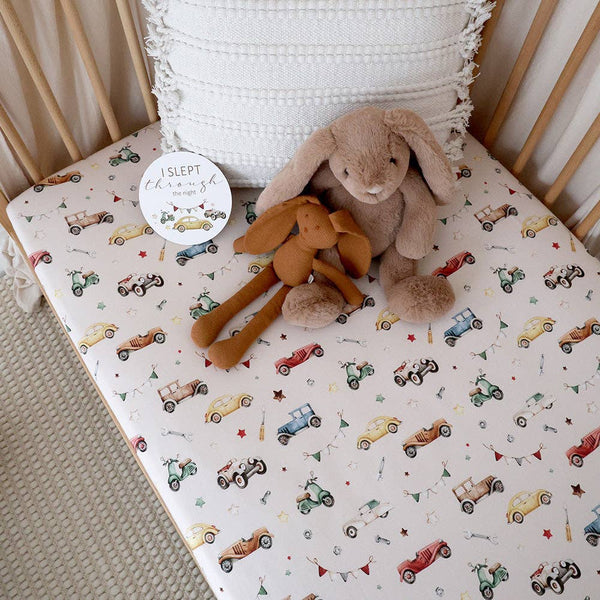Snuggle Hunny Vintage Cars Organic Cotton Fitted Cot Sheet