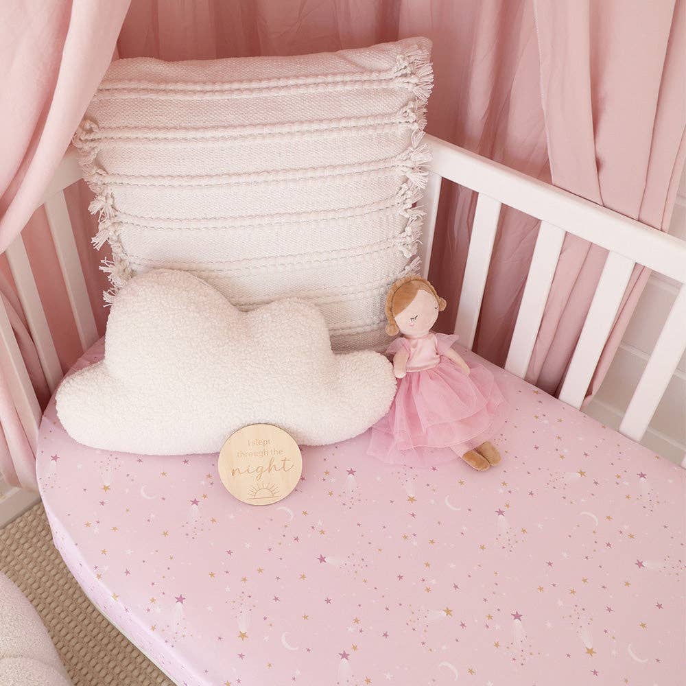 Snuggle Hunny Twinkle Pink Stars Organic Fitted Cot Sheet