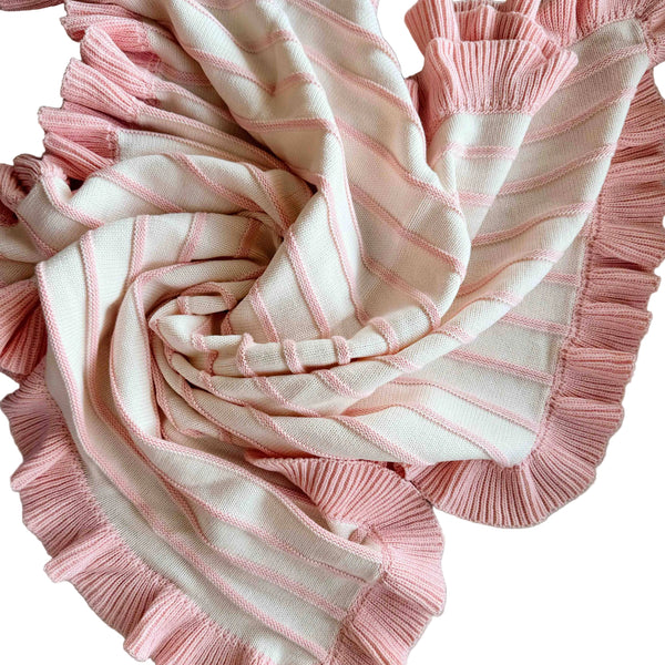 Raised Stripe Cotton Knit Frill Baby Blanket | Sweetpea