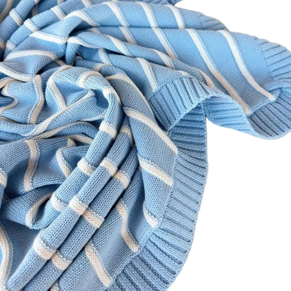 Raised Stripe Cotton Knit Baby Blanket | Arctic