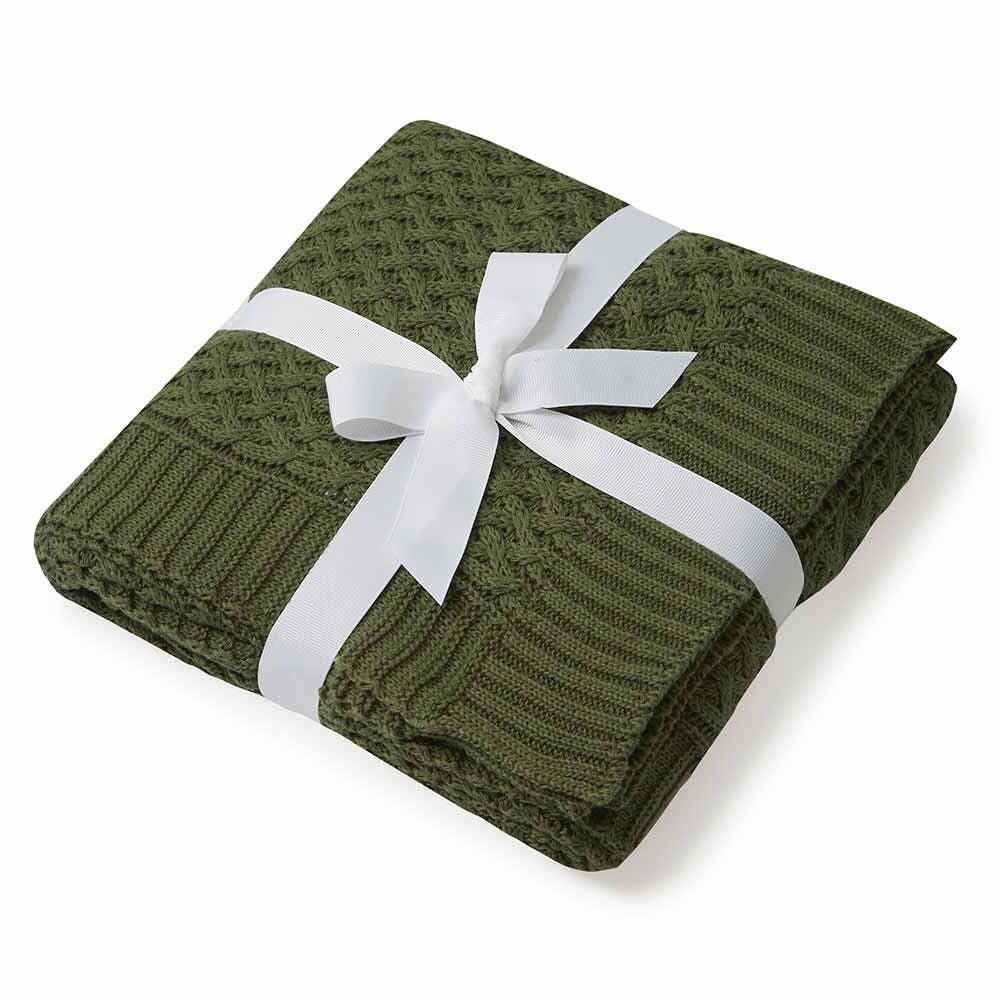 Snuggle Hunny Olive Green Diamond Knit Organic Cotton Baby Blanket