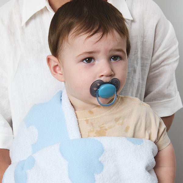 Pram Knitted Baby Blanket - Cloud Whisper / Blue