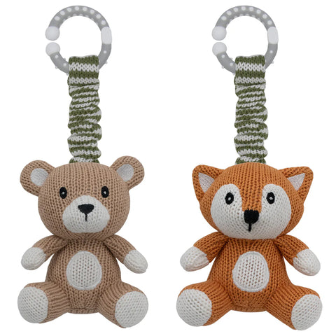 2 pce Cotton Knit Fox & Bear Stroller Toys