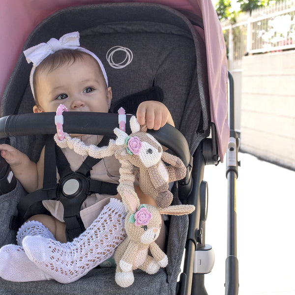 2 pce Cotton Knit Bunny & Fawn Stroller Toys