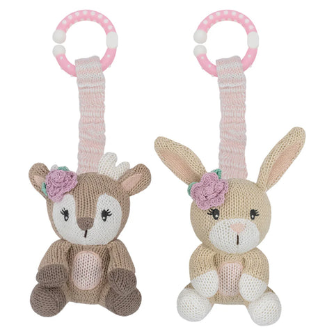 2 pce Cotton Knit Bunny & Fawn Stroller Toys