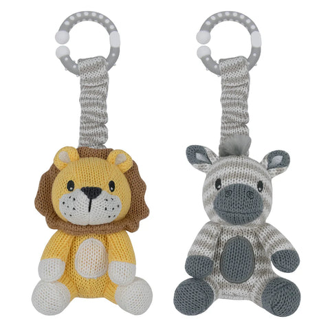 2 pce Cotton Knit Lion & Zebra Stroller Toys