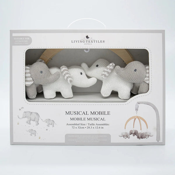 Grey Elephants Musical Cot Mobile Baby Nursery