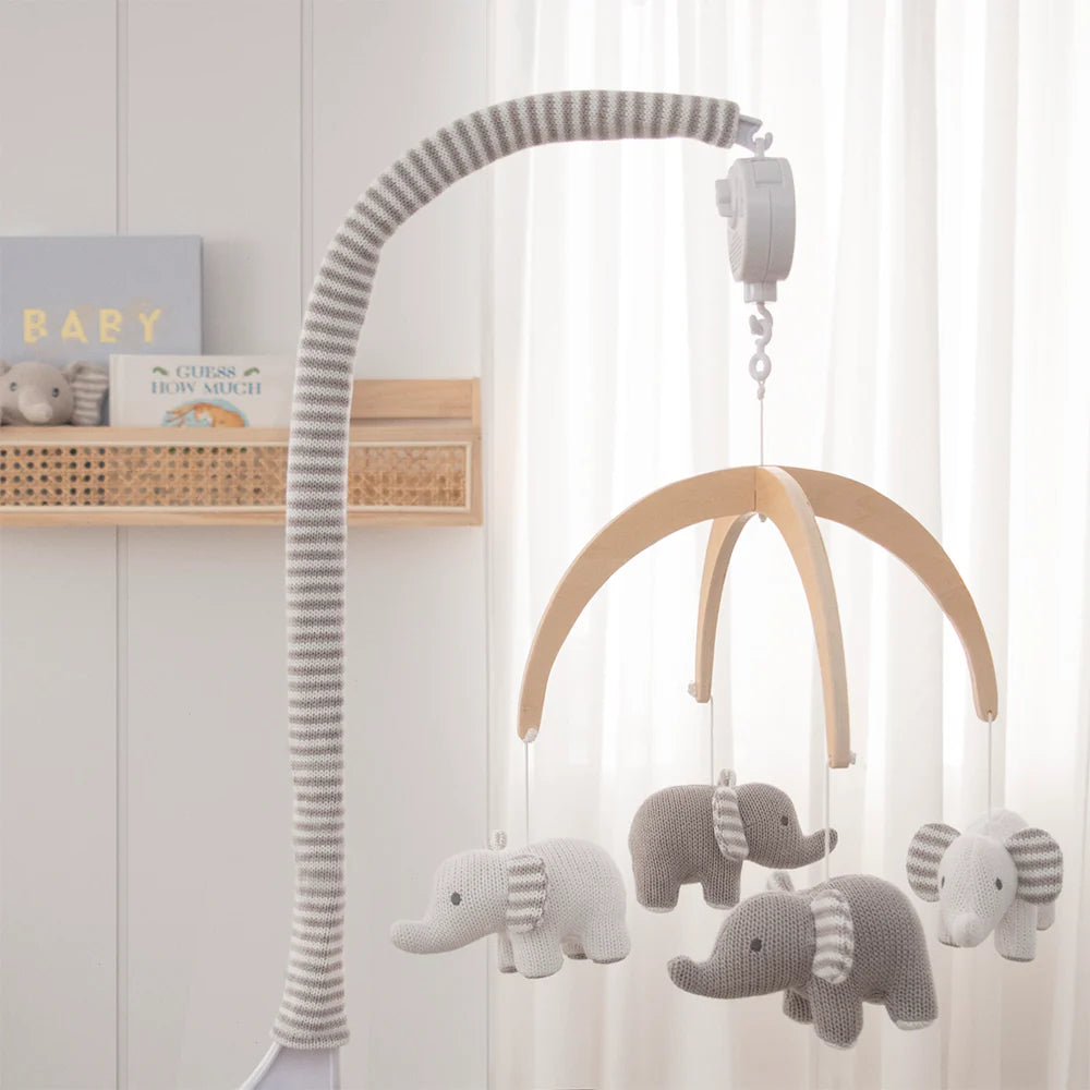 Grey Elephants Musical Cot Mobile Baby Nursery