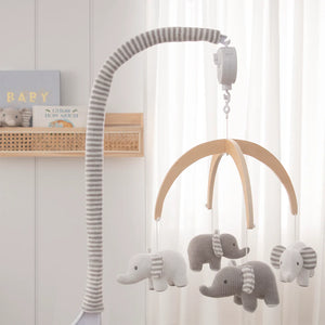 Grey Elephants Musical Cot Mobile Baby Nursery