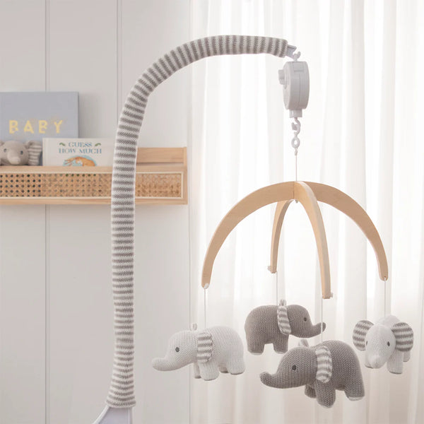 Grey Elephants Musical Cot Mobile Baby Nursery