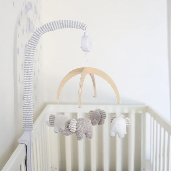 Grey Elephants Musical Cot Mobile Baby Nursery