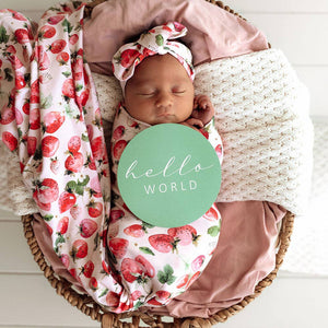 Snuggle Hunny Strawberry Organic Jersey Baby Wrap & Topknot Set