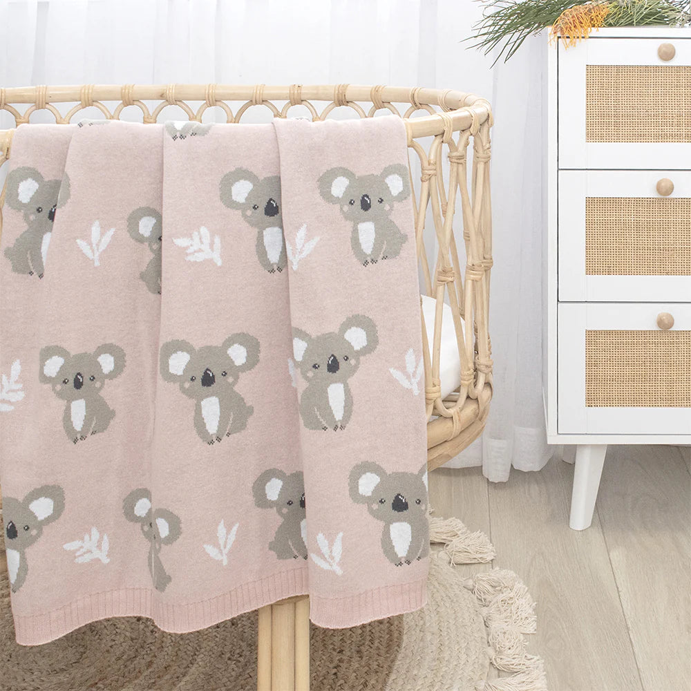 Blush Koala 100 % Cotton Australiana Knitted Baby Blanket
