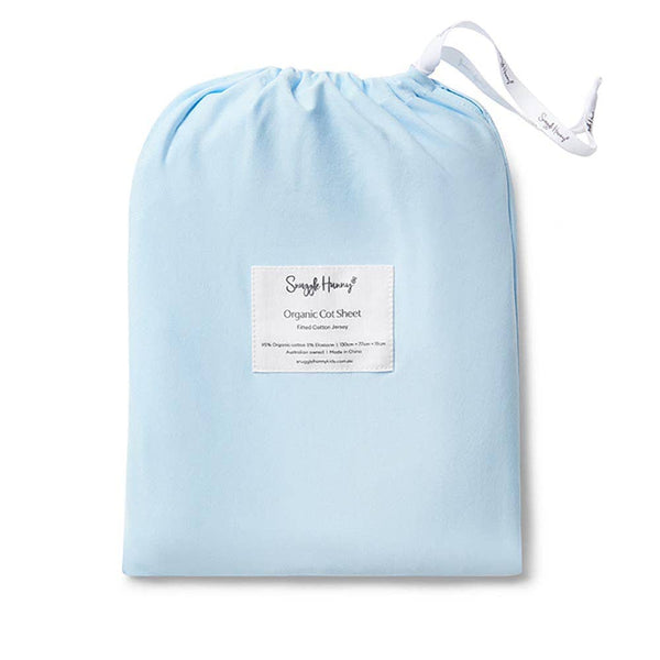 Baby Blue Organic Cotton Fitted Cot Sheet Snuggle Hunny