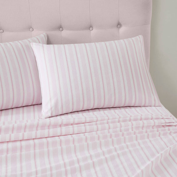 Laura Ashley Brampton Stripe Blush Pink Flannelette Cotton Sheet Set