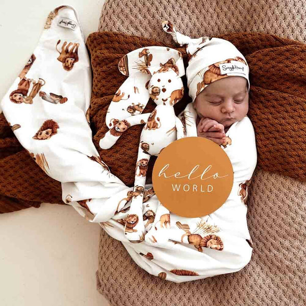 Lion Organic Jersey Wrap & Beanie Snuggle Hunny Gift Set
