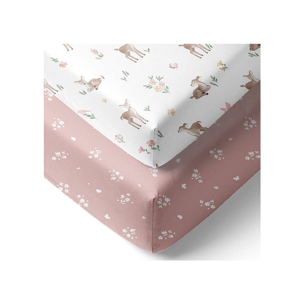 2 Pack Organic Cot Fitted Sheet - Living Textiles Fawn Fables