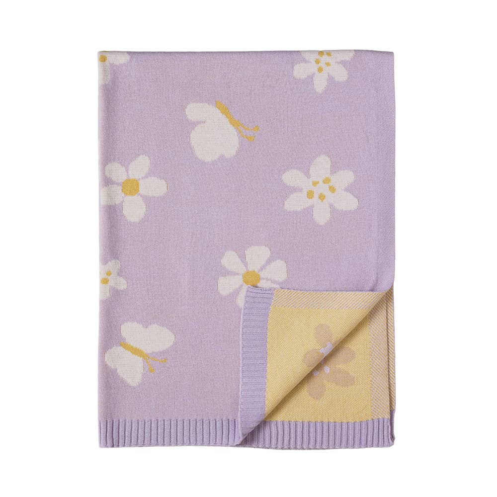 Cotton Knitted Baby Blanket - Lilac Daisy Dreams