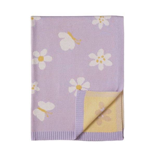 Cotton Knitted Baby Blanket - Lilac Daisy Dreams
