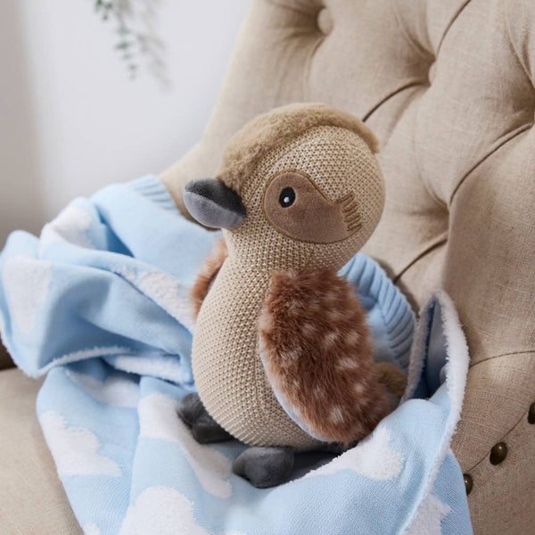 Pram Knitted Baby Blanket - Cloud Whisper / Blue