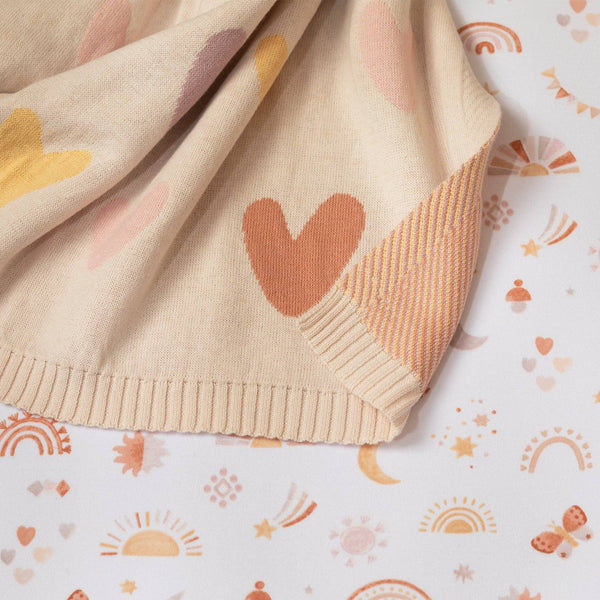 Jacquard Pastel Heart Blanket - Bohemian Bliss/ Hearts