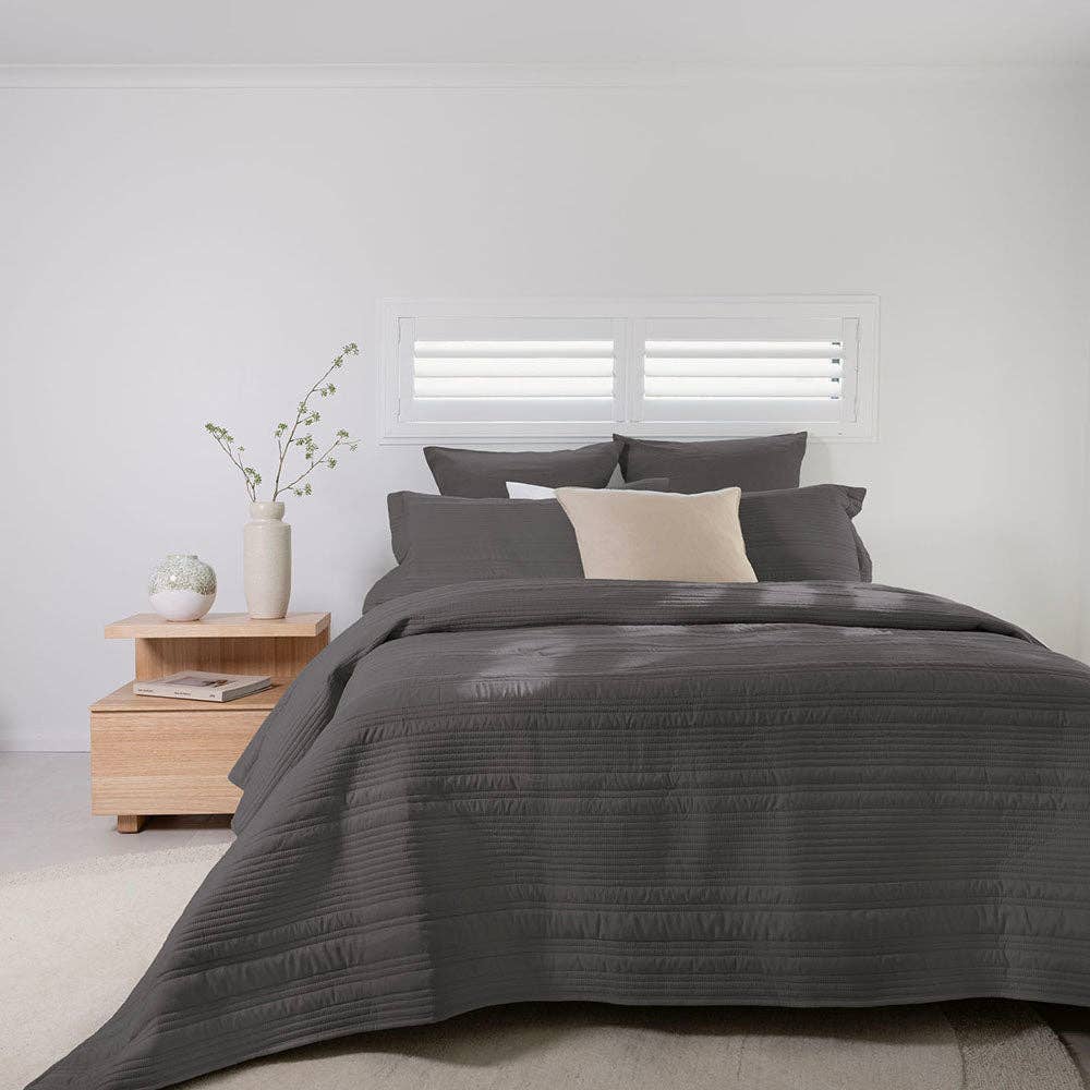 Flinders Embossed Coverlet Set - Charcoal Bed Cover