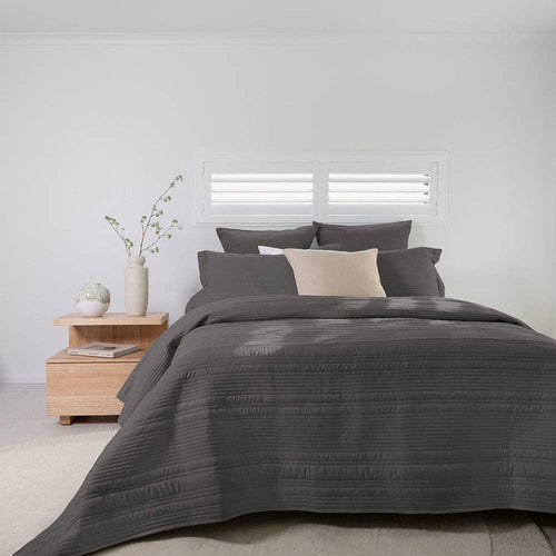 Flinders Embossed Coverlet Set - Charcoal Bed Cover