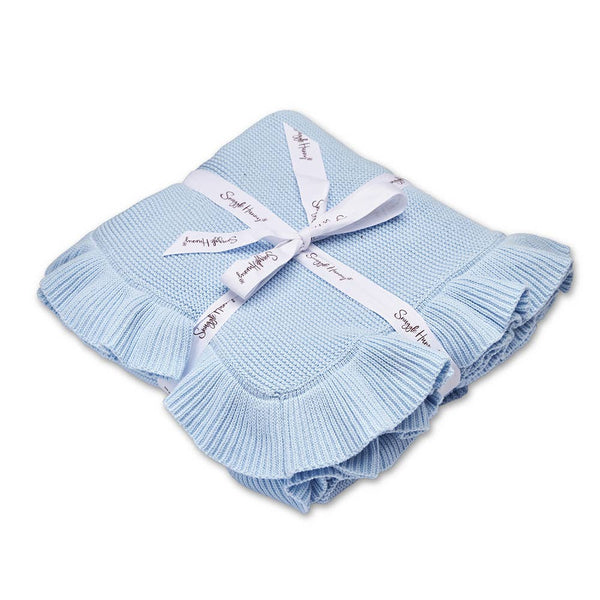 Baby Blue Ruffle Knit Organic Baby Blanket Snuggle Hunny