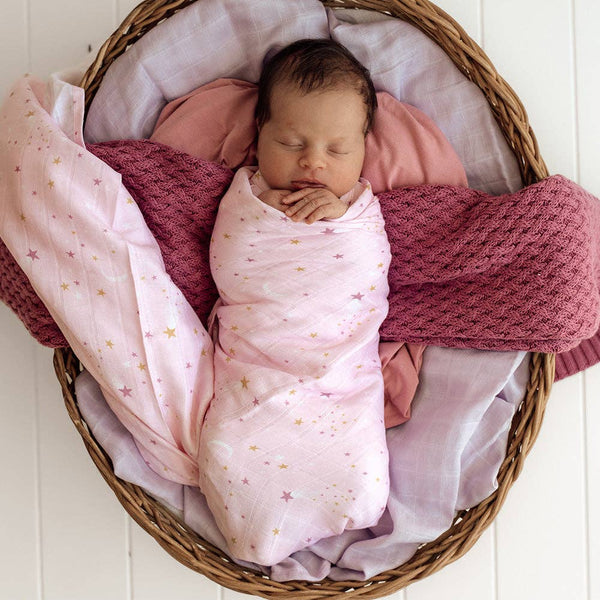 Snuggle Hunny Pink Twinkle Stars Organic Muslin Baby Wrap