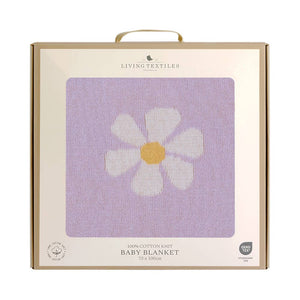Cotton Knitted Baby Blanket - Lilac Daisy Dreams