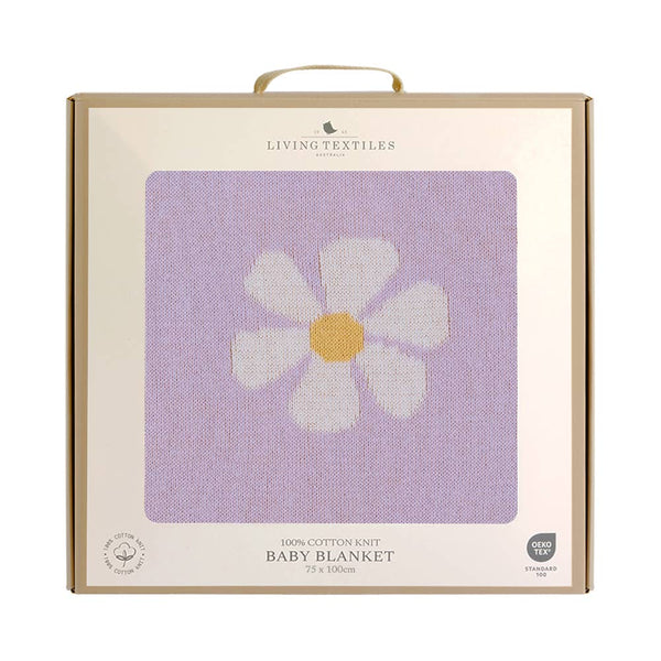 Cotton Knitted Baby Blanket - Lilac Daisy Dreams