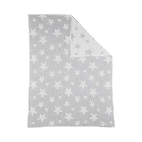 Baby Cotton Knitted Blanket - Reversible Grey Stars