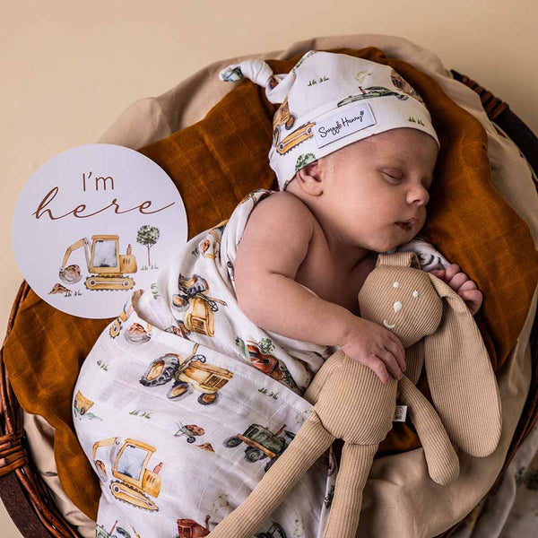 Diggers & Tractors Organic Cotton Snuggle Hunny Muslin Baby Wrap
