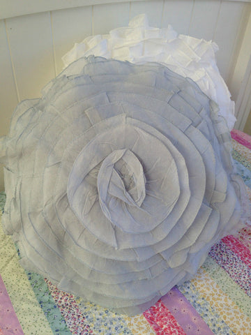 Blue Shabby Chic Rose Flower Cushion
