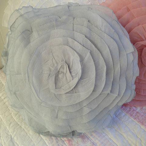 Blue Shabby Chic Rose Flower Cushion