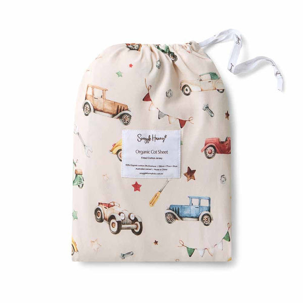 Snuggle Hunny Vintage Cars Organic Cotton Fitted Cot Sheet