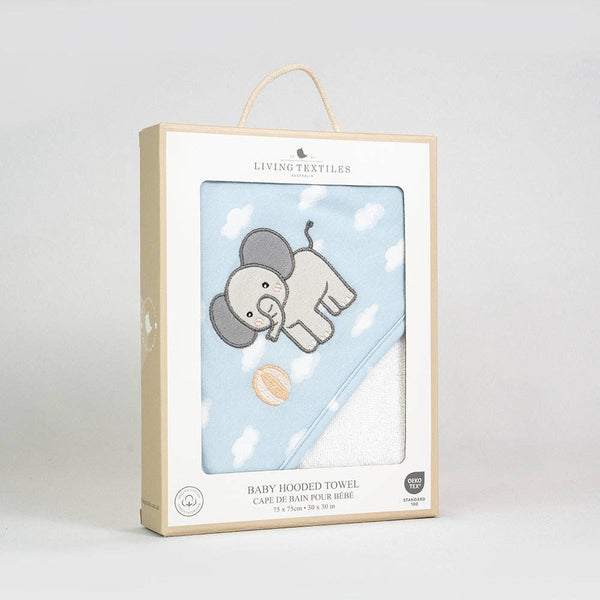 Organic Hooded Baby Towel - Living Textiles Elephant Playtime