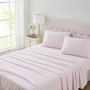 Laura Ashley Brampton Stripe Blush Pink Flannelette Cotton Sheet Set